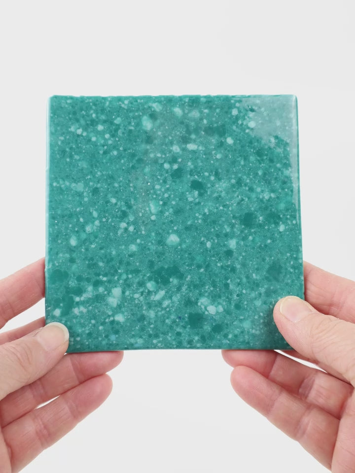 Video showing Morasutti Smalti mosaic tile – green_blue – 11.5 x 11.5 cm, rotated to show full tile